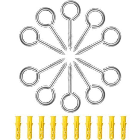 Green Mobility-Piton à visser M5 x 65 mm en inox – Lot de 10 vis à œil – Résistance à la corrosion – Pour fixation bois et cordes