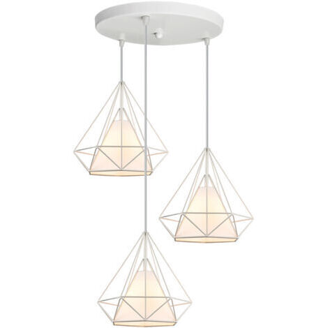 Green Mobility-Plafonnier Vintage En Forme De Cage De Diamant 25CM 3 Lumières Lampe De Plafond En Fer Lustre De Restaurant, Bar, (Blanc)