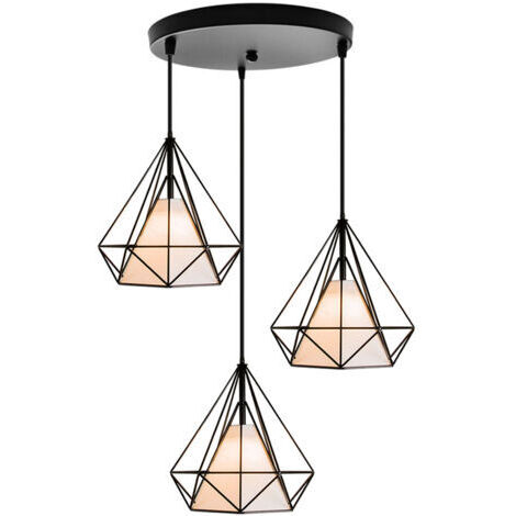 Green Mobility-Plafonnier Vintage En Forme De Cage De Diamant 25CM 3 Lumières Lampe De Plafond En Fer Lustre De Restaurant, Bar, (Noir)