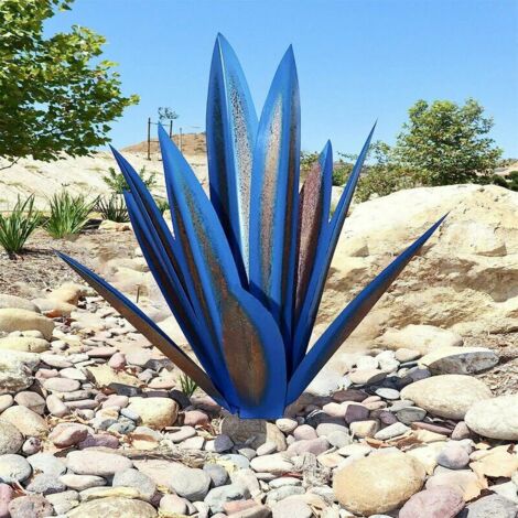 Green Mobility-Plante d'agave en métal, pour la décoration de jardin, rouge, sculpture rustique de Tequila, adaptée pour l'intérieur, ornements de pelouse（35cm，Bleu foncé）