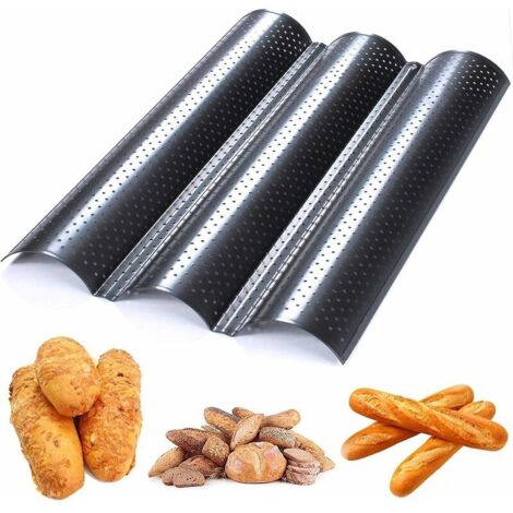 Green Mobility-Plaque de Cuisson Baguette Plaque à Pain Baguette Moulle à Baguette Pain 3 CavitéS Plaque à Baguettes Moule AntiadhéSif Conception de Maille Pour La Cuisson Pain FrançAis Biscuits PâTis