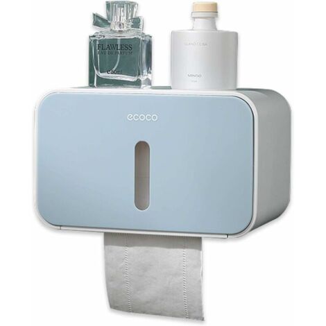 Green Mobility-Porte-Papier Toilette Mural ,avec Etagère de Rangement,Auto-adhésif sans perçage: Installations De Bain avec étanche et Pare-poussière (Bleu)
