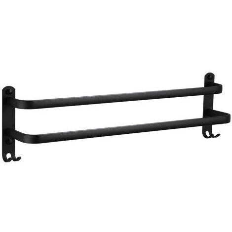 Green Mobility-Porte peignoir et porte serviette pour sèche-serviette Porte Serviette Mural Porte Serviette Salle De Bain À Double Barres 40 Cm Support Serviette En Acier Inoxydable, Noir Mat
