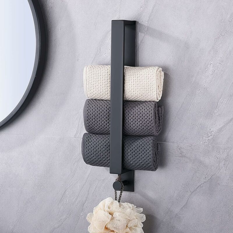 Green Mobility-Porte-Serviettes Auto-Adhésif sans Perçage en Acier Inoxydable pour Salle De Bains - avec Crochet - Noir 40 cm