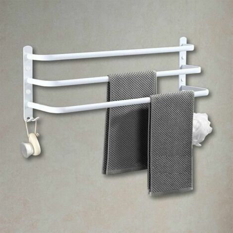 Green Mobility-Porte Serviettes Salle de Bains, Barres Porte Serviettes Mural Adhesif pour Douche et Cuisine, Étanche Barres Porte avec Crochet Blanc 502414.4cm
