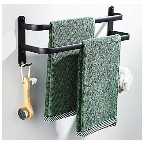 Green Mobility-Porte Serviettes Salle de Bains, Noir Barres Porte Serviettes Mural Adhesif pour Douche et Cuisine, Étanche Barres Porte avec Crochet (Deux tiges 40cm)