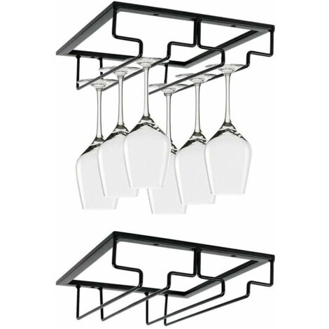Green Mobility-Porte Verre à 2 Rangées, Porte Verres à Pied Suspendu, Support à Verre Vin Inversé, Support Verre Vin Sous Armoire Avec Vis, Support en Fer pour Verre Vin, 2 Rangs, pour Bar Cuisine (2 