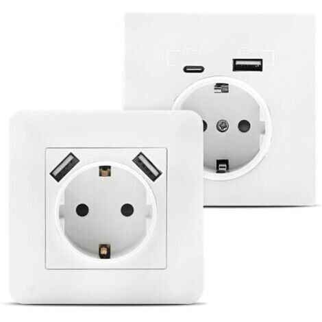 Green Mobility-Prise murale USB avec 2 ports 2,8 A – Compatible USB-A et USB-C – Installation encastrée standard – Chargeur smartphone/tablette (lot de 2)