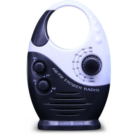 Green Mobility-Radio de douche étanche, mini radio de douche portable AM ​​FM avec volume réglable, radio avec poignée supérieure, convient pour douche/chevet/garage, noir