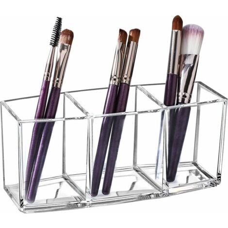 Green Mobility-Rangement Maquillage Acrylique Organisateur de Pinceaux de Maquillage Transparent à 3 Compartiments Boîte de Rangement de Brosse Cosmétique pour Crayon à Sourcils Eye-Liner Rouge à Lèvr