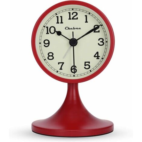 Green Mobility-Réveil Analogiqu Rouge Silencieux Métal avec Support Amovible Rétro Ancien Horloge de Chevet sans Tic-tac pour Bureau Chambre
