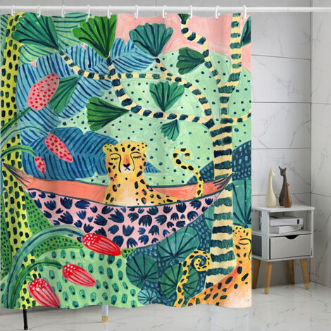 Green Mobility-Rideau de douche décoratif pour salle de bain, motif jungle, décoration de baignoire – 180 x 180 cm avec 12 crochets