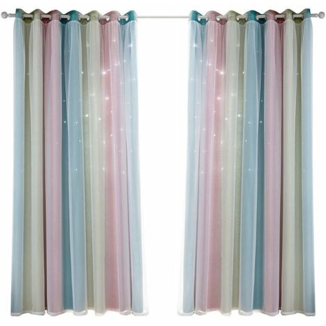 Green Mobility-Rideaux Etoiles Occultants Pour Les Filles Enfants Chambre Salon Colore Double Couche Etoile Fenetre Rideaux, 2 Panneaux, 100130CM, Rose
