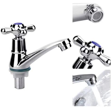 Green Mobility-Robinet de lavabo à poignée unique, robinet mitigeur à eau froide, robinet d'eau froide, robinet d'évier de salle de bain, robinet de vestiaire chromé à poignée croisée avec filtre