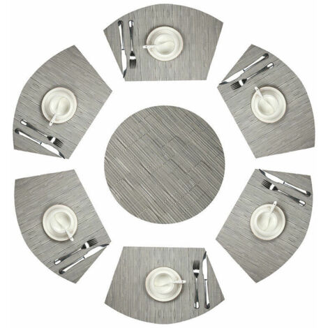 Green Mobility-Rond Sets de Table Lot de 7 PVC Tapis de Table Wedge Set Table résistant à la Chaleur Lavable (Gris argenté)
