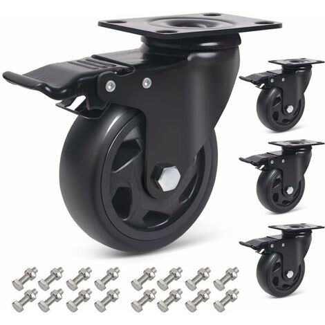 Green Mobility-Roulettes pivotantes 100mm avec frein, 4 roulettes pour meuble (16 vis incluses)