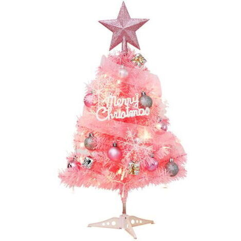 Green Mobility-Sapin de Noël artificiel rose  petit format de 60 cm avec guirlande lumineuse LED et décorations suspendues