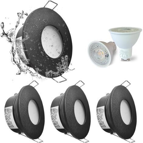 Green Mobility-Set de 4 spots encastrés LED IP65 étanches 5W 3000K blanc chaud – Culot GU10 céramique – Découpe 68mm – Finition nickel satiné