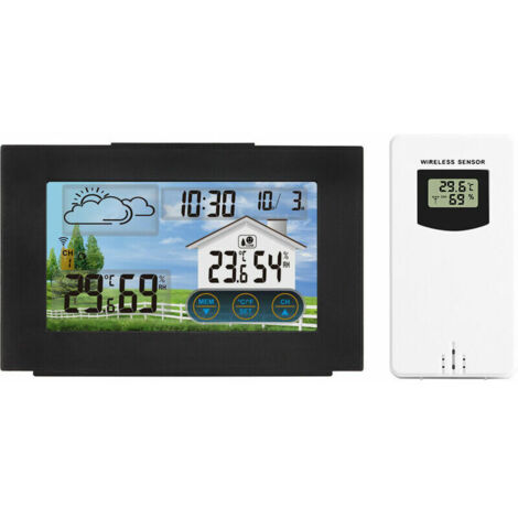 Green Mobility-Station météo numérique avec capteur extérieur, réveil sans fil, écran LCD couleur, port de chargement USB, réveil, prévisions météo, température, baromètre, moniteur d'humidité