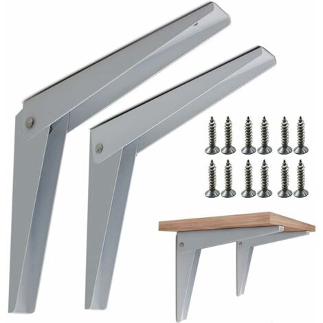 Green Mobility-Support de rebord pliant 2 pièces, support de console pliant en acier inoxydable avec vis de montage pour bois, bureau de bricolage, travail (blanc).