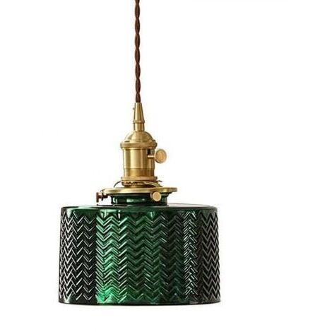 Green Mobility-Suspension  avec abat-jour rond en verre côtelé, style industriel rétro loft, lampe suspendue E27 pour chambre, salle à manger, cuisine (vert)