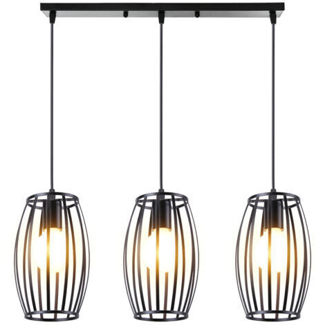 Green Mobility-Suspension Luminaire D'Intérieur Rétro 3 Lumières Lustre Vintage Plafonnier En Métal Pour Chambre À Coucher, Salon, Salle À Manger, Cuisine Noire