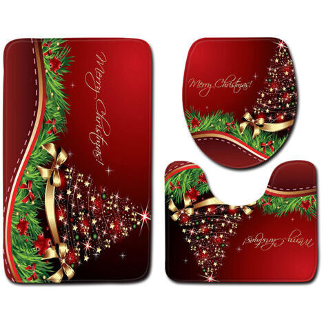 Green Mobility-Tapis contour WC Lot de 3 tapis de salle de bain antidérapants avec imprimé Père Noël - Super absorption d'eau - Tapis de bain doux pour salle de bain, chambre à coucher, cuisine, toile