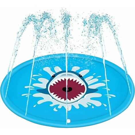 Green Mobility-Tapis Enfant de Jet d'eau 170C PVC D'éclaboussure d'eau Piscine de Jeux Natte et avec Jet Fontaine pour Enfant(Bleu + Requin)