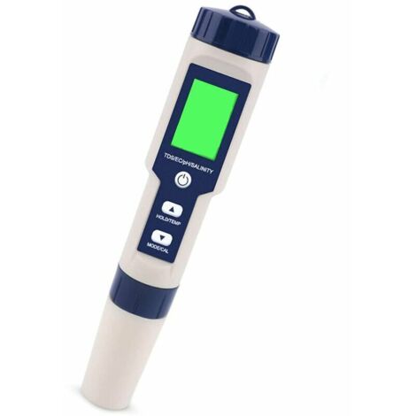 Green Mobility-Testeur PH Mètre Électronique 5en1,Mesure Ph & TDS & EC Salinité & TempératureTesteur de qualité de l'eau,Écran LCD et Précision de Lecture,pour l'eau Potable, Aquariums, Piscines etc.