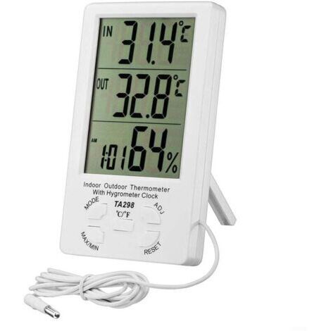 Green Mobility-Thermomètre Hygromètre Digital，LCD Thermomètre Numérique avec Sonde，Hygromètre Intérieur et Extérieur，Moniteur Température Humidité,Capteur Testeur pour Réfrigérateur,Bureau,Aquarium