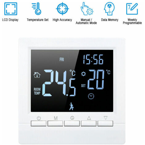 Green Mobility-Thermostat électrique, bouton poussoir manuel 16A, affichage négatif, lettres blanches sur fond noir, pas de Wifi Affichage négatif lettres blanches sur fond noir, pas de Wifi