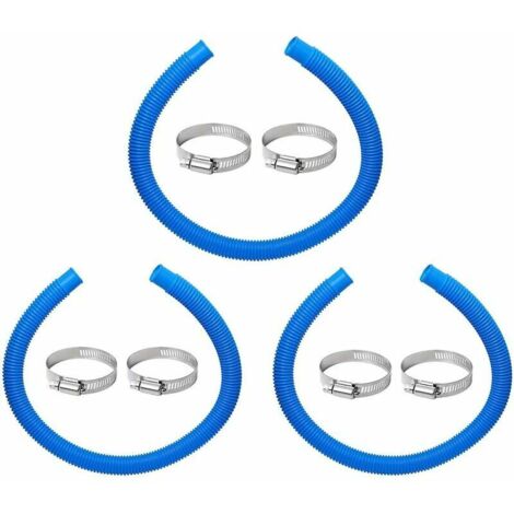 Green Mobility-Tuyau de 3 Terminaux pour Nettoyeur de Fonds de Piscine, Tuyau de Piscine Bleu 32 mm avec Colliers de Tuyau, Compatible avec Intex 607 637 Pompe de Filtre par Poweka (3 jeux) MSBD