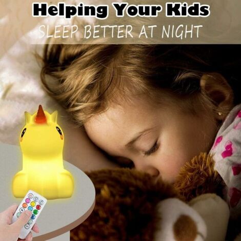 Green Mobility-Veilleuse Licorne Enfants Lumière de Nuit Mignonne LED Rechargeable Veilleuse Silicone Humeur Lampe avec Télécommande Portable Chambre Veilleuses Nuit Contrôle Tactile pour Bébé Jouets 