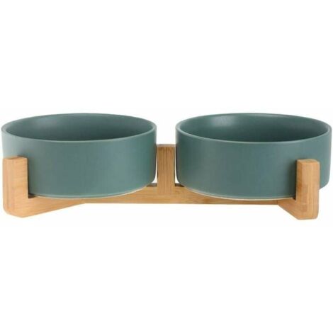 Green Mobility-Vert Pet Gamelles pour Chien et Chat Gamelles Chien Chat Céramique Support Bambou Va au LaveVaisselle et Facile à Nettoyer (2 Bol)