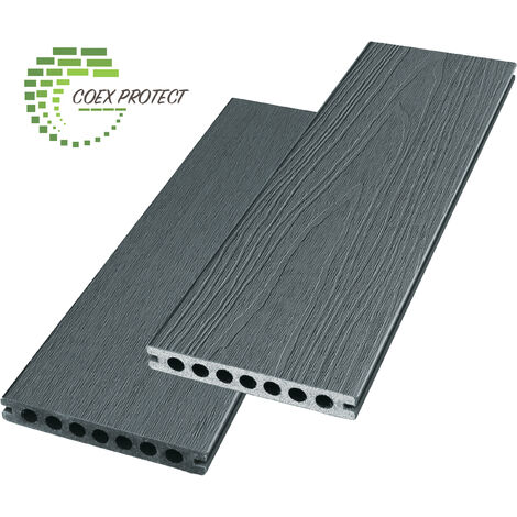 Green Outside – Lame de terrasse composite 2.60m – Coloris gris – 60% bois recyclé – Résistance UV et moisissures – Installation facile en milieux humides