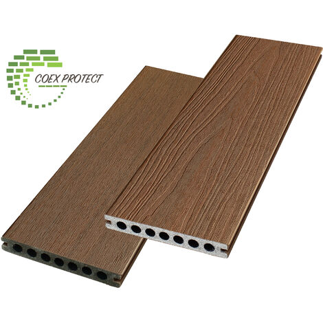 Green Outside – Lame de terrasse composite 2.60m coloris pin – 60% bois recyclé – Résistante aux UV et aux produits de piscine – Installation facile