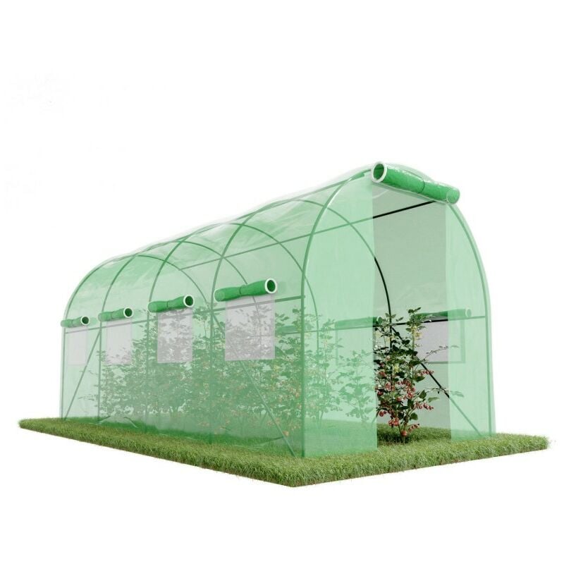Serre de Jardin Tunnel 8m² - bâche armée - avec fenêtres latérales et porte zipée