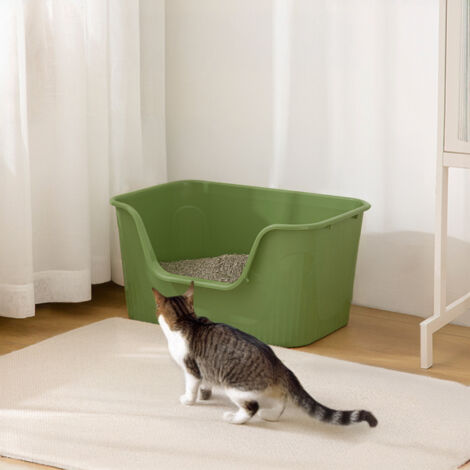 Green Semi-enclosed Cat Litter Box with Scoop to Prevent Sand From Spilling Out 45cm (W) x 38cm (D) x 22cm (H)