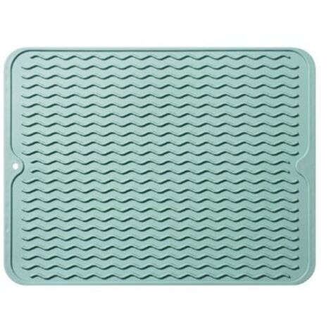 Green Silicone Drying Mat, Large Non-Slip Thermal Insulation Dish Draining Mat for Drying Cutlery and Plates (40cm x 30cm)
