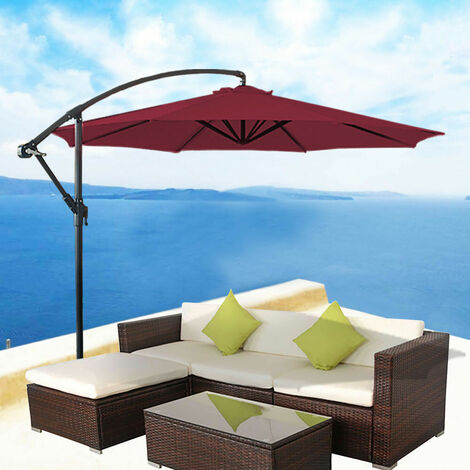Greenbay 3m Garden Banana Parasol Patio Sun Shade Shelter Crank Hanging Rattan Cantilever Umbrella Wine
