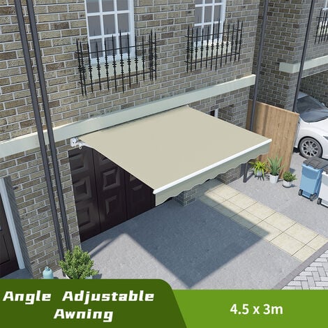 Greenbay 4.5 x 3m Manual Awning Retractable Angle Adjustable Canopy Patio Garden Sun Shade Shelter Cream