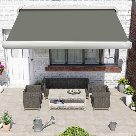 Greenbay Full Cassette Electric Awning Garden Remote Control Retractable 3.5x2.5M Grey