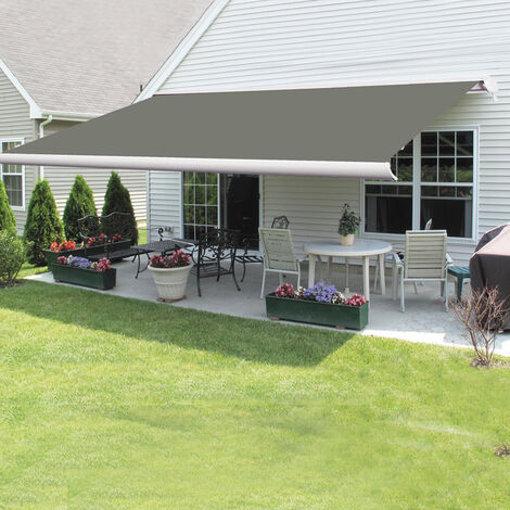 main image of "Greenbay Full Cassette Electric Remote Controlled Retractable Garden Patio Canopy Awning 3.5x2.5M Grey"
