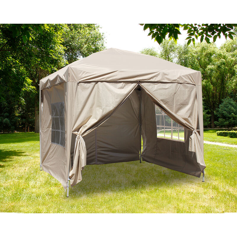 Greenbay Garden Pop Up Gazebo Party Tent Canopy With 4 Sidewalls and Carrying Bag Beige 2.5x2.5M