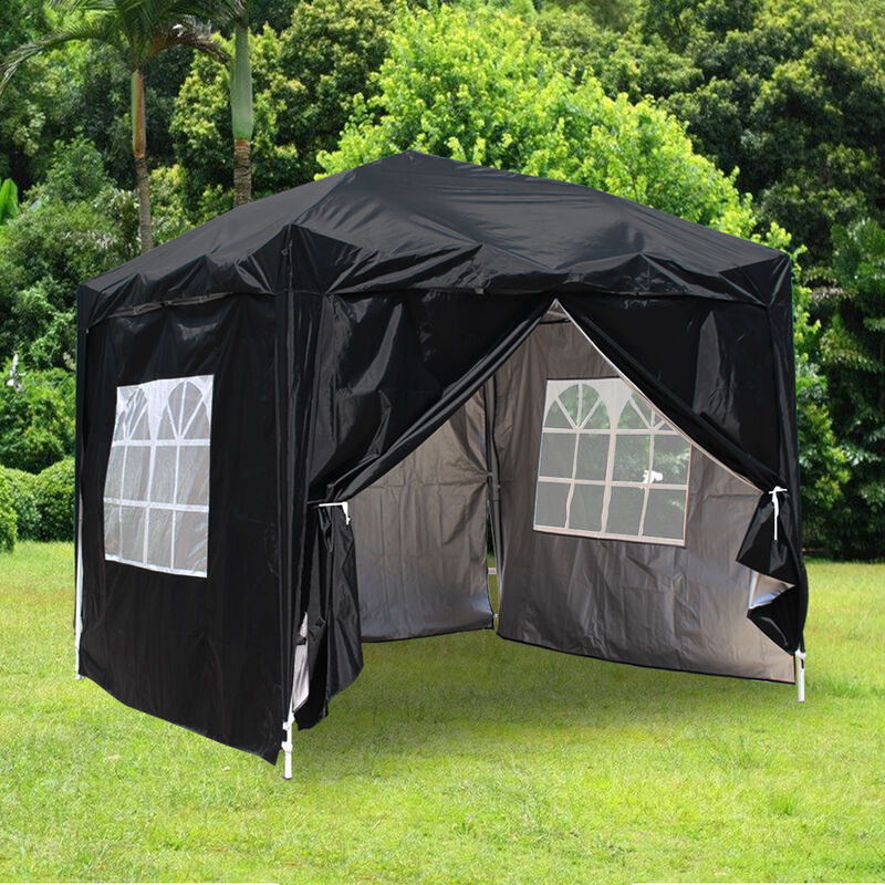 Greenbay Garden Pop Up Gazebo Party Tent Canopy With 4 Sidewalls and Carrying Bag Black 2.5x2.5M