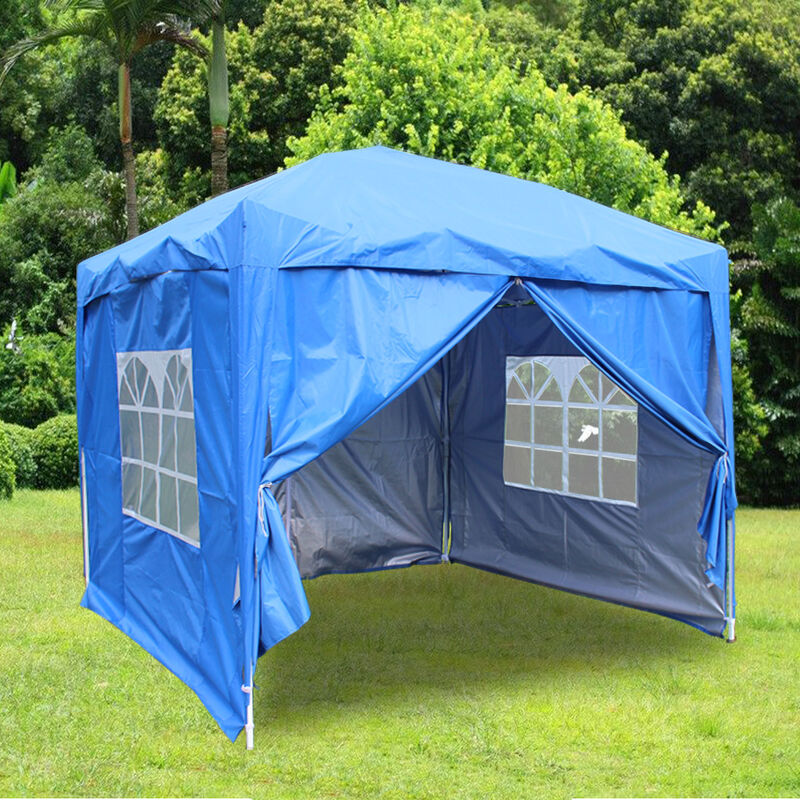 Greenbay Garden Pop Up Gazebo Party Tent Canopy With 4 Sidewalls and Carrying Bag Blue 2.5x2.5M