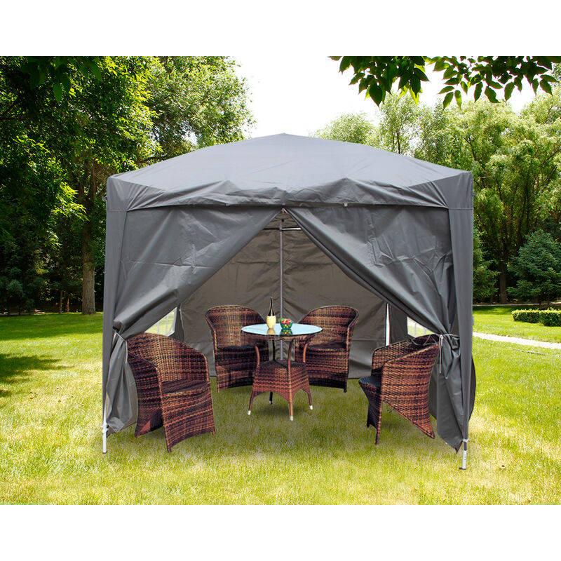 Greenbay Garden Pop Up Gazebo Party Tent Canopy With 4 Sidewalls and Carrying Bag Anthracite 2.5x2.5M