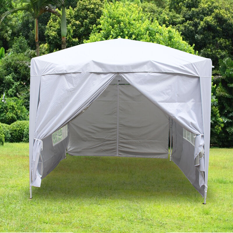 Greenbay Garden Pop Up Gazebo Party Tent Canopy With 4 Sidewalls and Carrying Bag White 2.5x2.5M