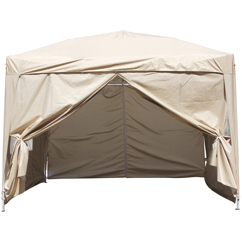 Greenbay Garden Pop Up Gazebo Party Tent Canopy With 4 Sidewalls and Carrying Bag Beige 3x3M