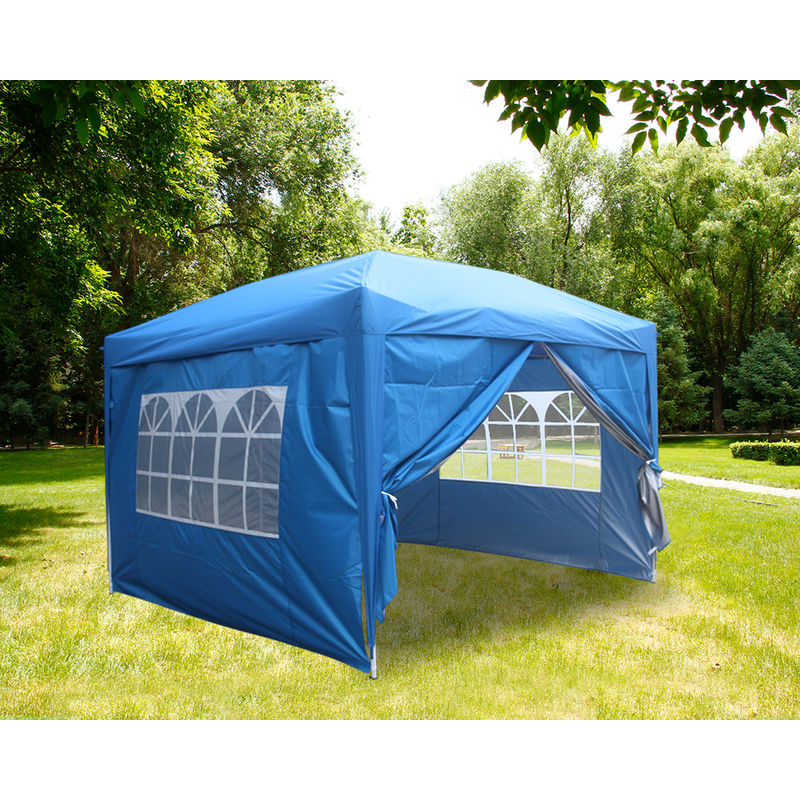 Greenbay Garden Pop Up Gazebo Party Tent Canopy With 4 Sidewalls and Carrying Bag Blue 3x3M